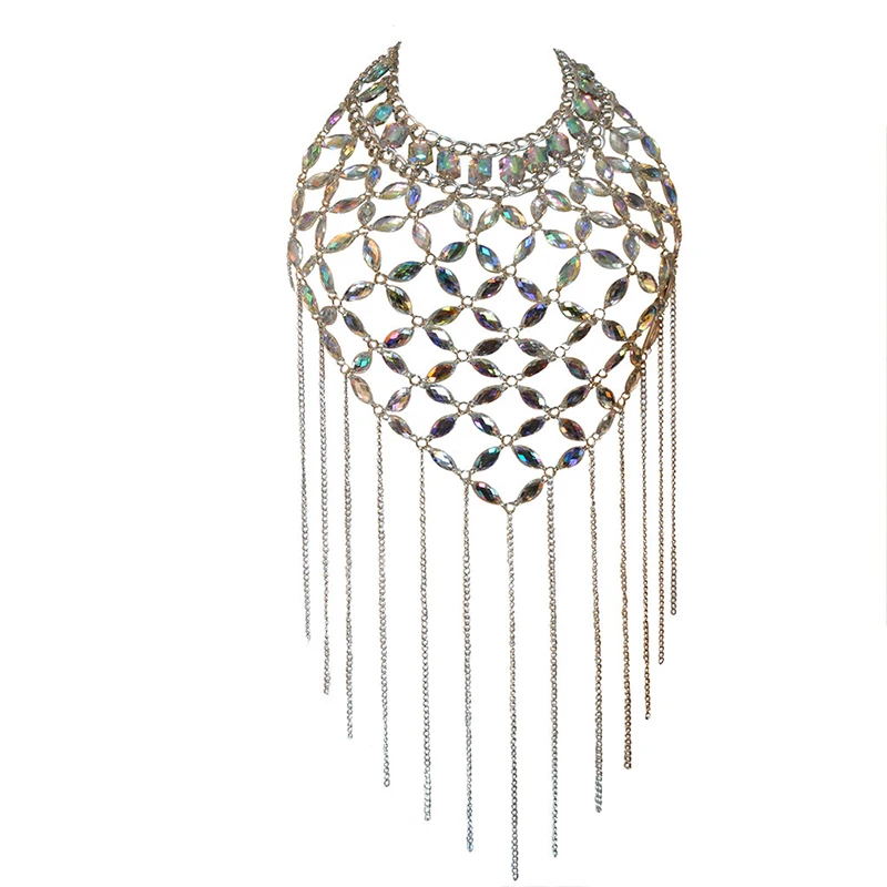 Shiny Acrylic Gems Sequins Tank Top Metal Tassel Body Chain 2025 Festival Rave Clothing Summer Sexy Backless Crop Tops