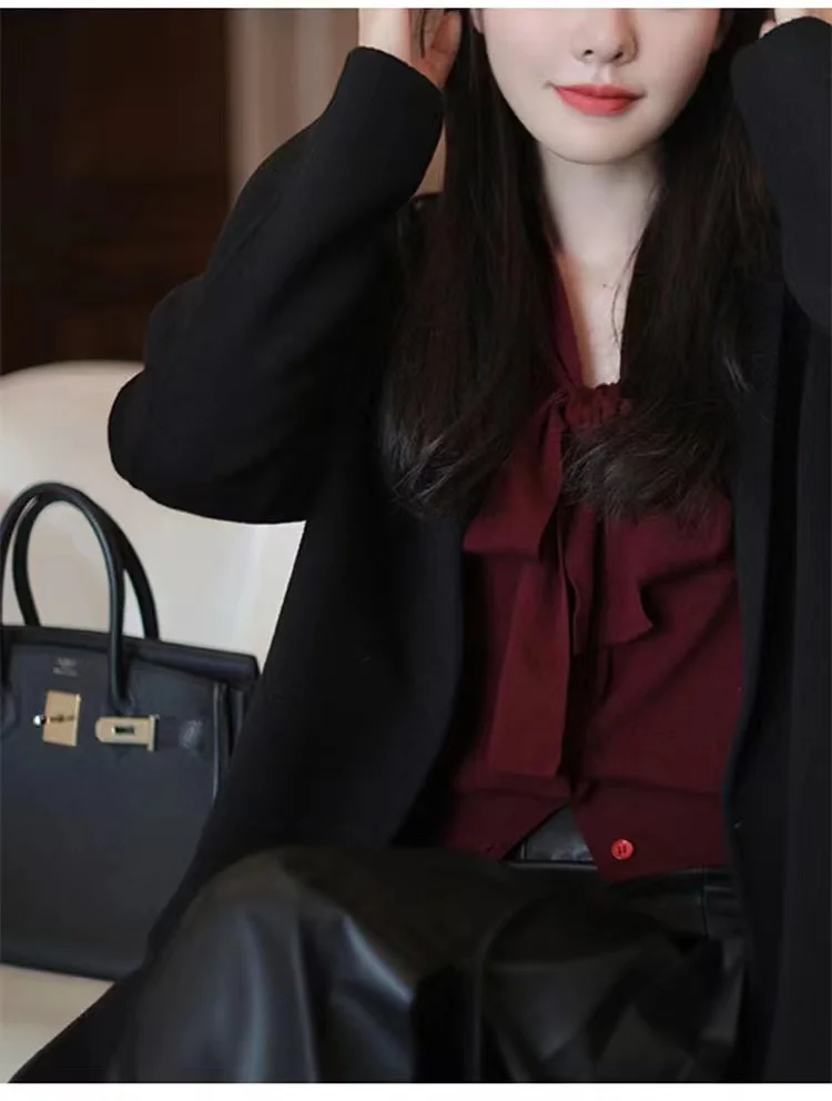 French elegant float lead cashmere cardigan women fall winter new knitted sweater loose thin short wool shirt