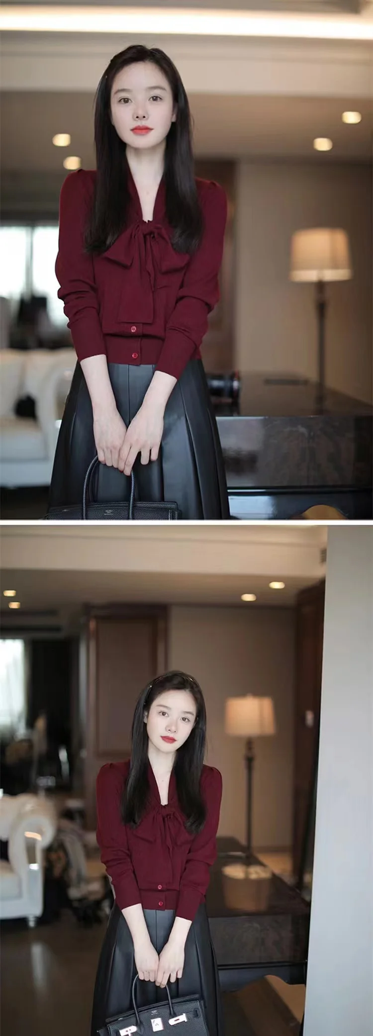 French elegant float lead cashmere cardigan women fall winter new knitted sweater loose thin short wool shirt