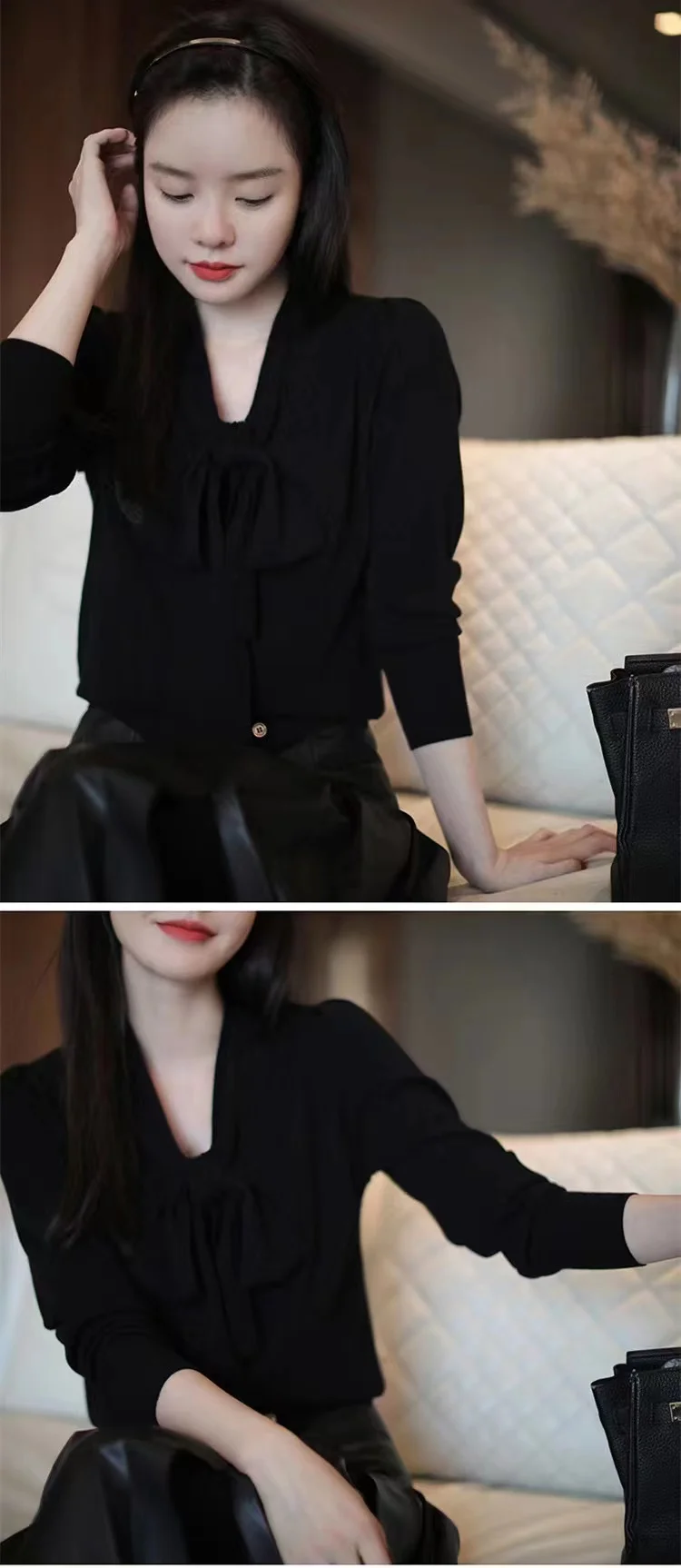 French elegant float lead cashmere cardigan women fall winter new knitted sweater loose thin short wool shirt