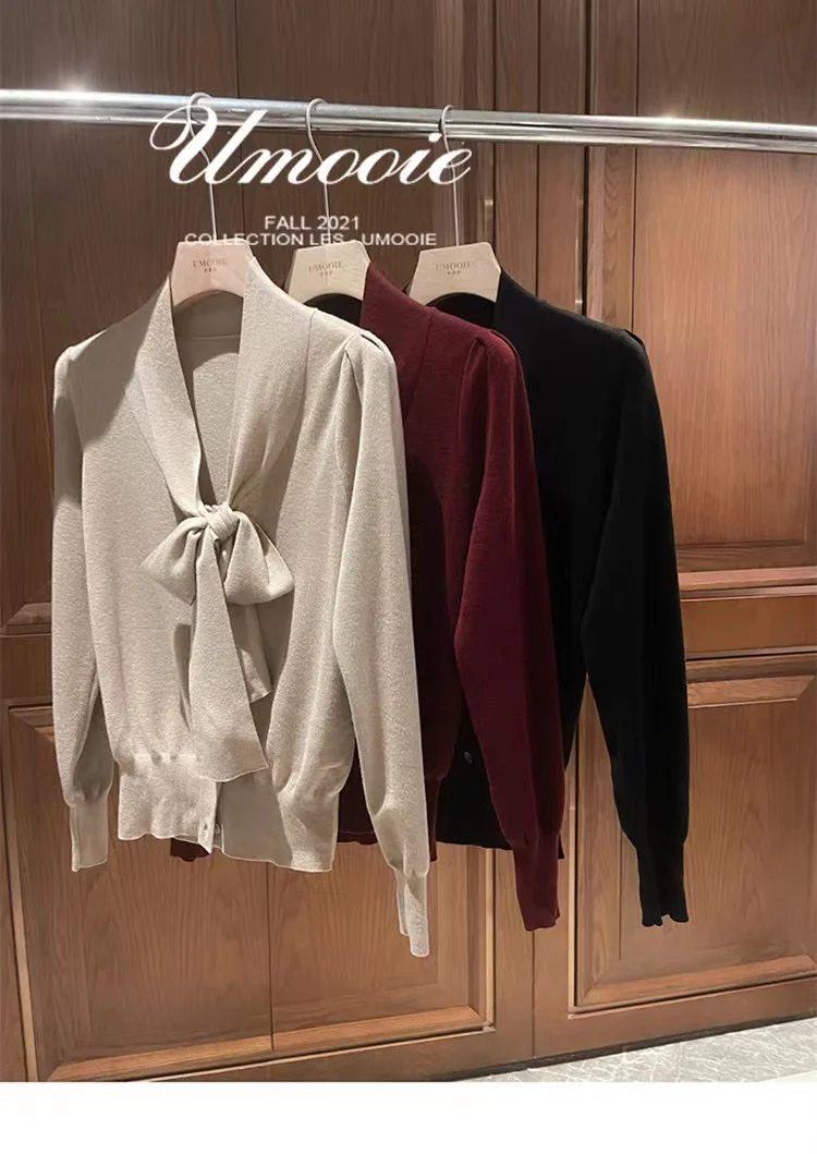 French elegant float lead cashmere cardigan women fall winter new knitted sweater loose thin short wool shirt