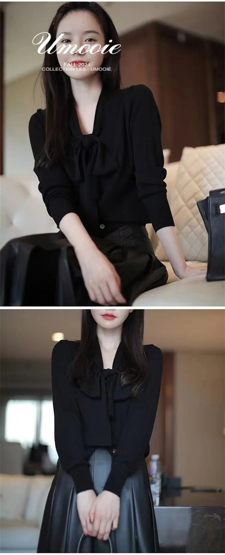 French elegant float lead cashmere cardigan women fall winter new knitted sweater loose thin short wool shirt