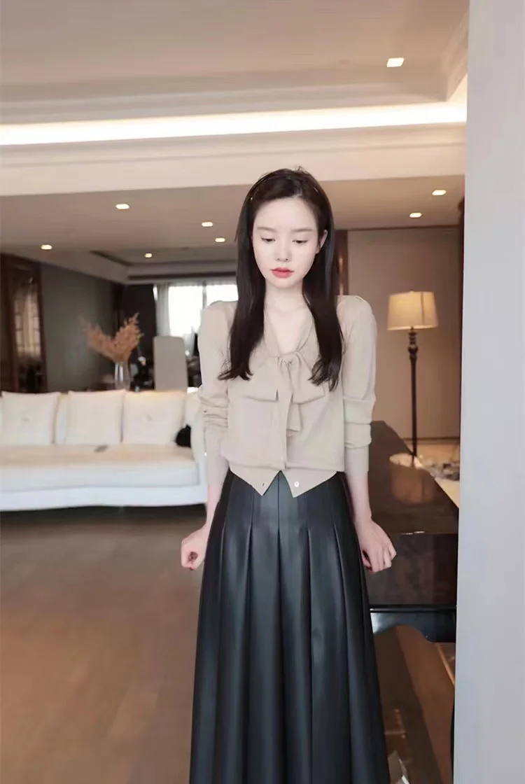 French elegant float lead cashmere cardigan women fall winter new knitted sweater loose thin short wool shirt