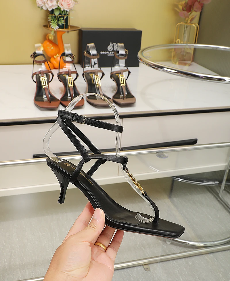 2023 New Design Women's Buckle High Heel Luxury Sandals Leisure Beach Slippers Cowhide Sandals Women's Anti slip Brand Sandals