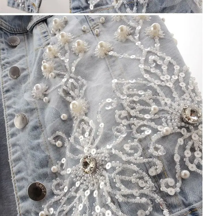 Heavy Industry Nail Bead Flower Women's Denim Vest 2023 Spring Summer New Short Sleeveless Jacket Broken Hole Waistcoat Female