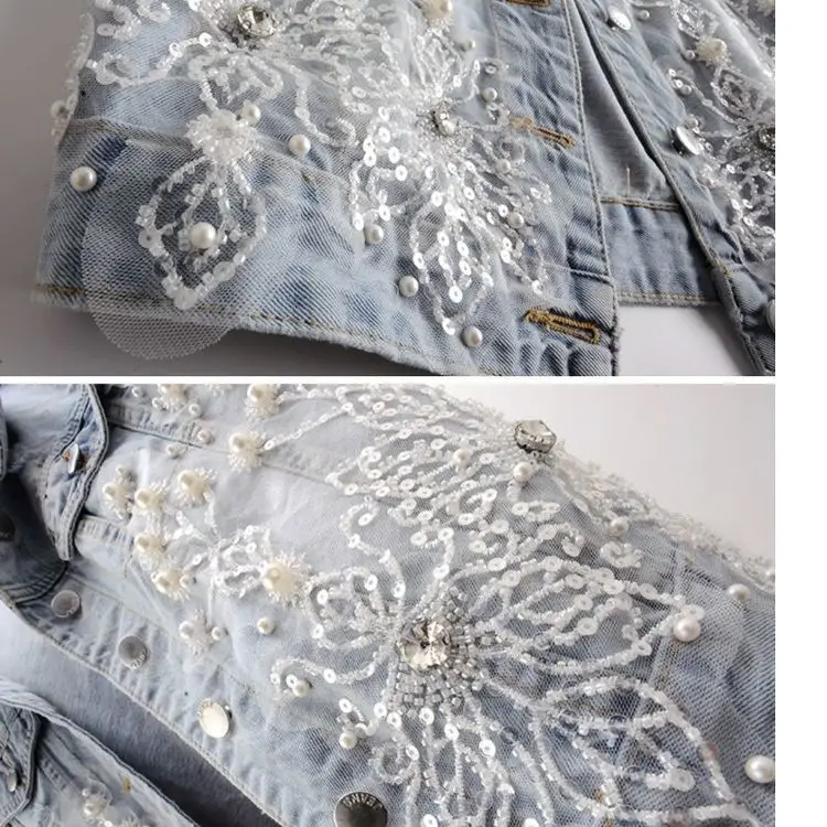 Heavy Industry Nail Bead Flower Women's Denim Vest 2023 Spring Summer New Short Sleeveless Jacket Broken Hole Waistcoat Female