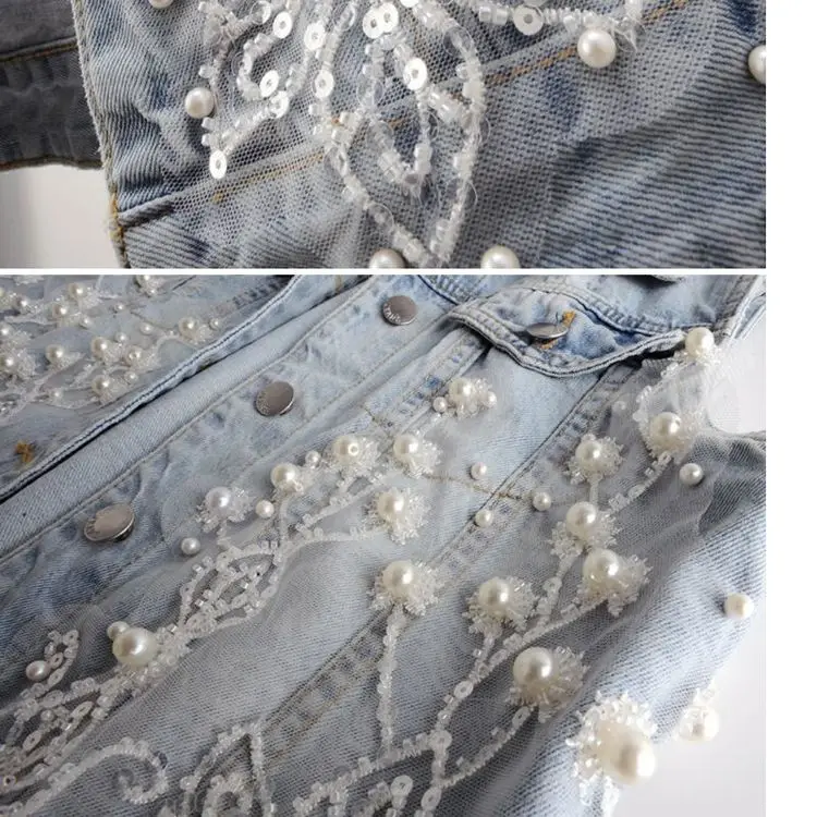 Heavy Industry Nail Bead Flower Women's Denim Vest 2023 Spring Summer New Short Sleeveless Jacket Broken Hole Waistcoat Female