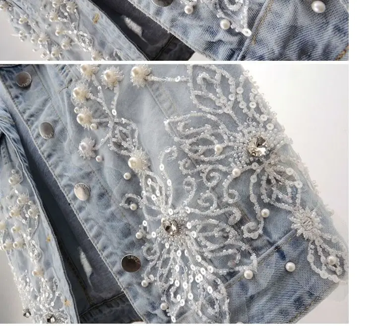 Heavy Industry Nail Bead Flower Women's Denim Vest 2023 Spring Summer New Short Sleeveless Jacket Broken Hole Waistcoat Female