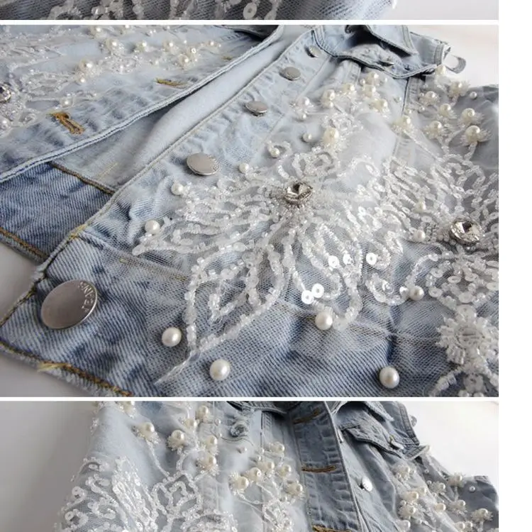 Heavy Industry Nail Bead Flower Women's Denim Vest 2023 Spring Summer New Short Sleeveless Jacket Broken Hole Waistcoat Female