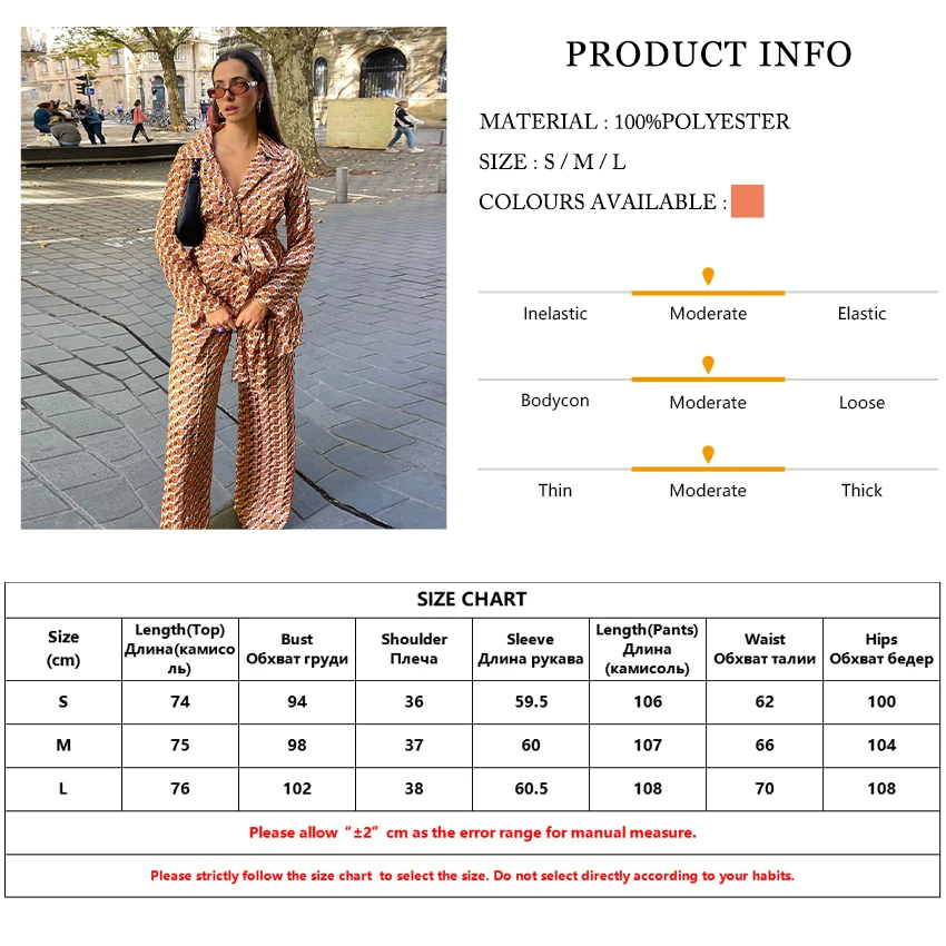 Clacive Fashion Loose Pirnt Two Piece Sets Womens Outifits Casual Long Sleeve Lace-Up Shirts With High Waist Straight Pants Set