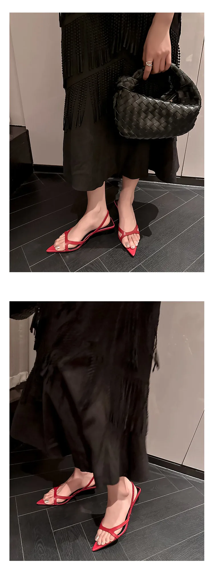 MKKHOU Fashion Sandals Women New High Quality Genuine Leather Simple Pointed Back Strap Middle Heel Leopard Pattern Open Shoes