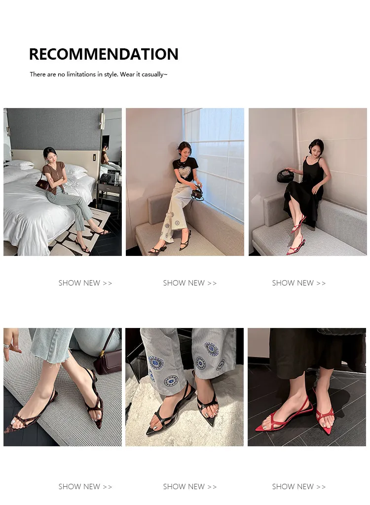 MKKHOU Fashion Sandals Women New High Quality Genuine Leather Simple Pointed Back Strap Middle Heel Leopard Pattern Open Shoes