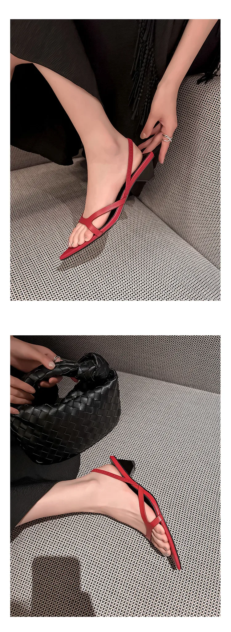 MKKHOU Fashion Sandals Women New High Quality Genuine Leather Simple Pointed Back Strap Middle Heel Leopard Pattern Open Shoes