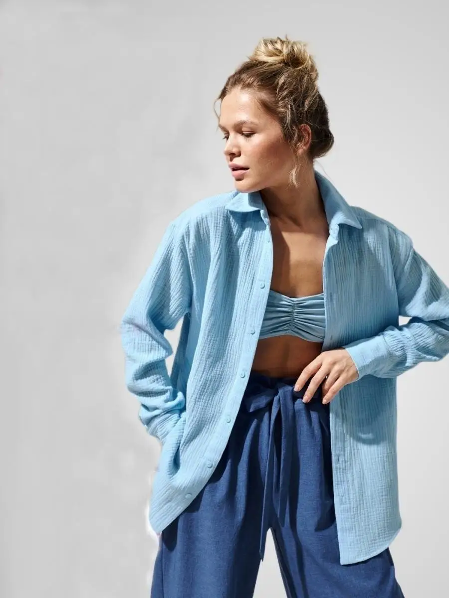 Original Muslin 100% Cotton Shirt Causal Soild Loose Womens Tops Button Long Sleeve Elegant Shirts And Blouses Festival Gifts