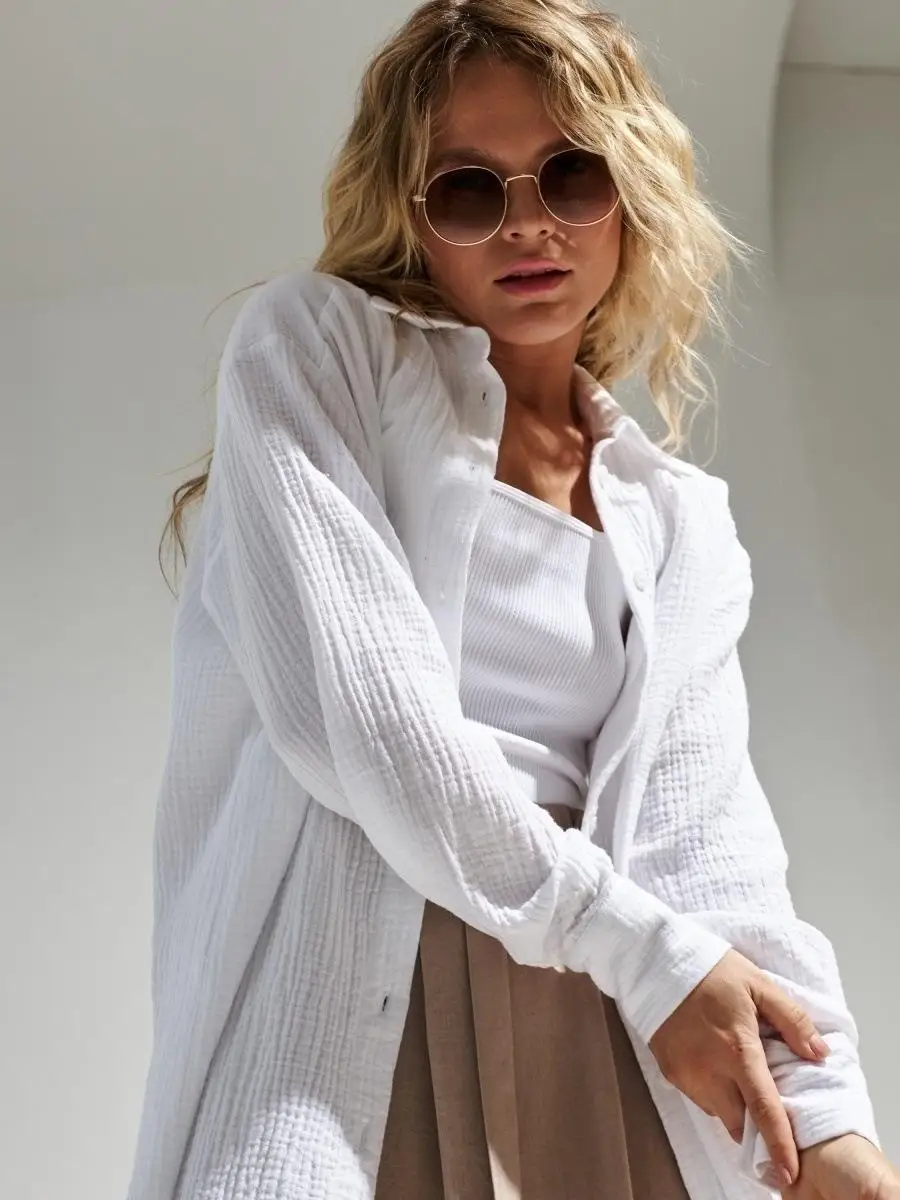 Original Muslin 100% Cotton Shirt Causal Soild Loose Womens Tops Button Long Sleeve Elegant Shirts And Blouses Festival Gifts