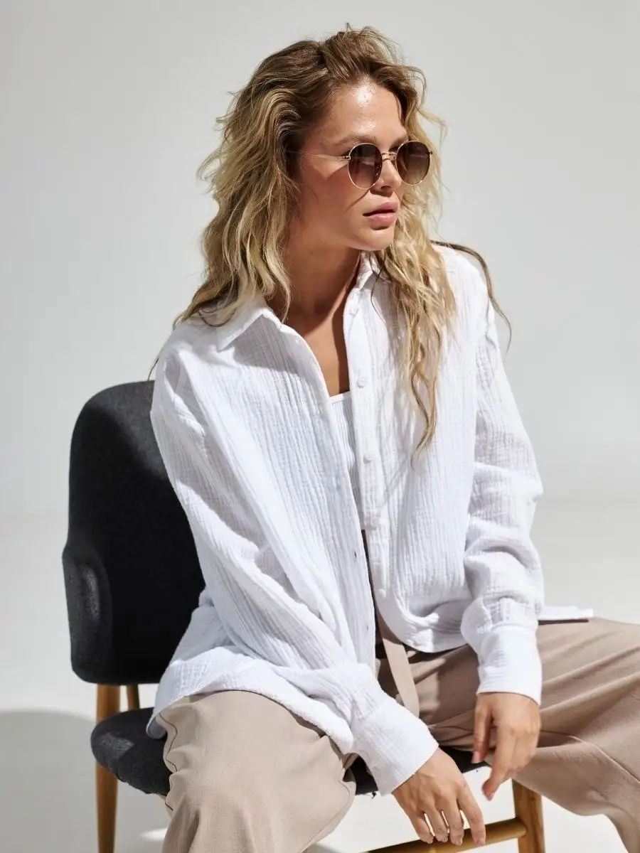 Original Muslin 100% Cotton Shirt Causal Soild Loose Womens Tops Button Long Sleeve Elegant Shirts And Blouses Festival Gifts