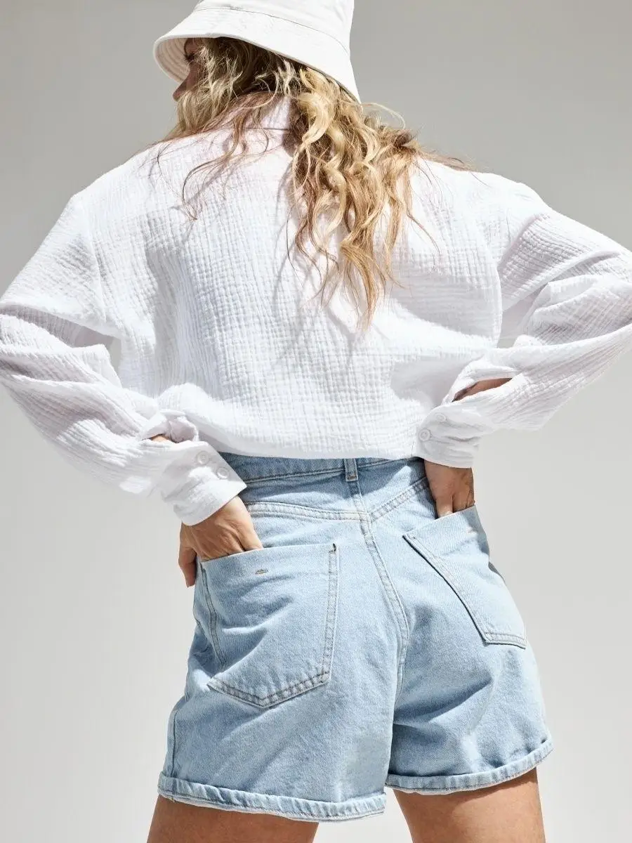 Original Muslin 100% Cotton Shirt Causal Soild Loose Womens Tops Button Long Sleeve Elegant Shirts And Blouses Festival Gifts