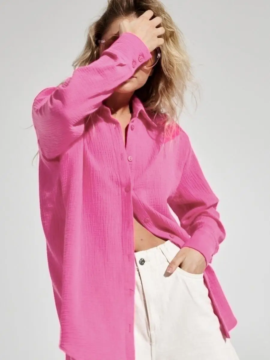 Original Muslin 100% Cotton Shirt Causal Soild Loose Womens Tops Button Long Sleeve Elegant Shirts And Blouses Festival Gifts