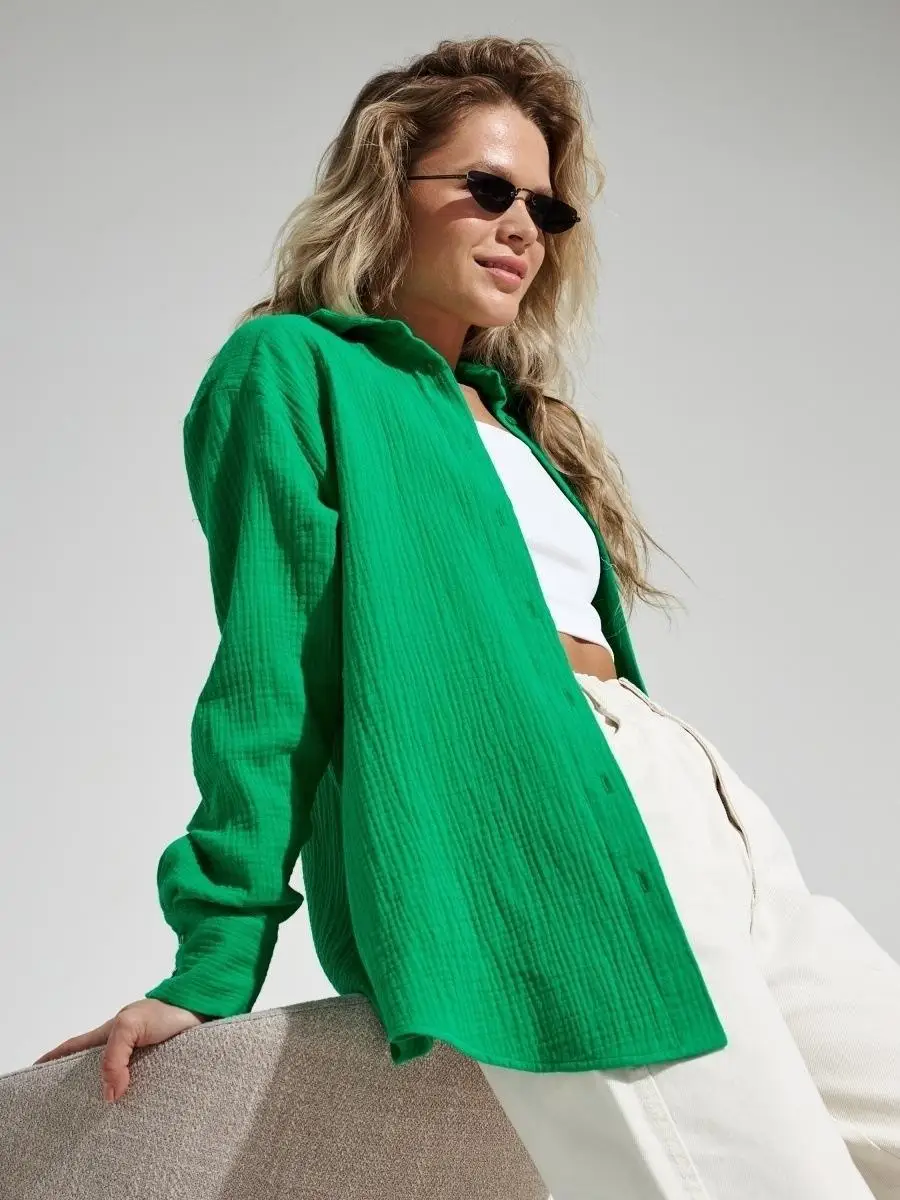 Original Muslin 100% Cotton Shirt Causal Soild Loose Womens Tops Button Long Sleeve Elegant Shirts And Blouses Festival Gifts