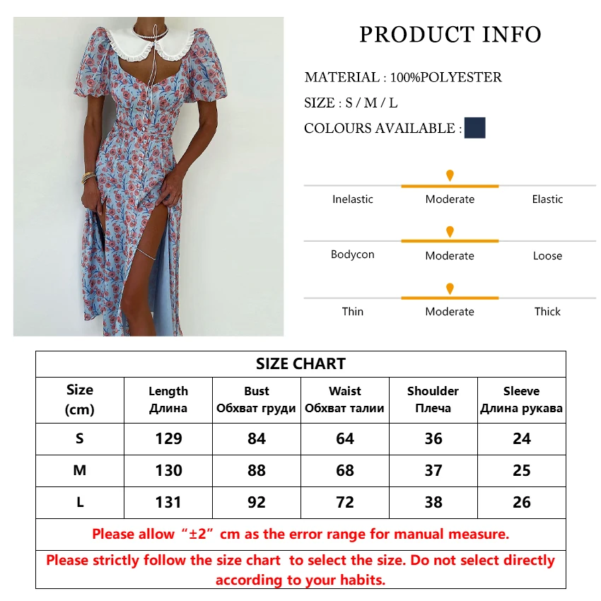 Clacive Summer Slim Print Midi Dress Lady Sexy Elegant Doll Collar Puff Sleeve Single Breasted Slit Party Dresses For Women 2023