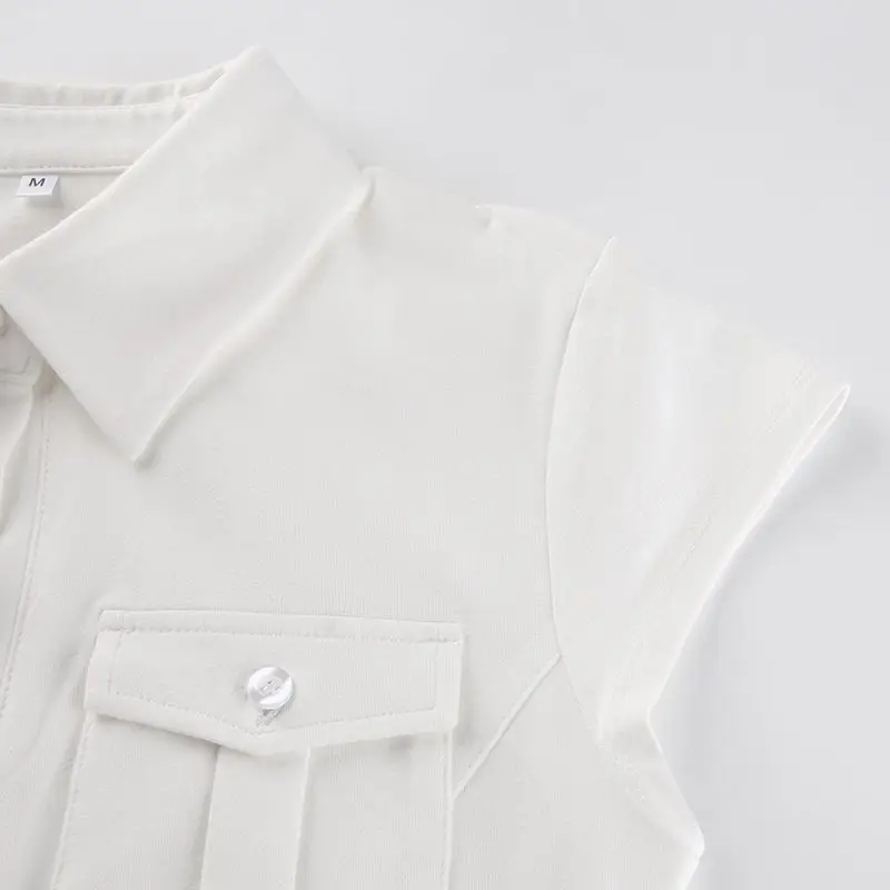 Skinny Uniform Short Sleeve Shirts Women Korean Turndown Collar Pockets White T-Shirt Slim Fit Single-Breasted OL Woman Clothes