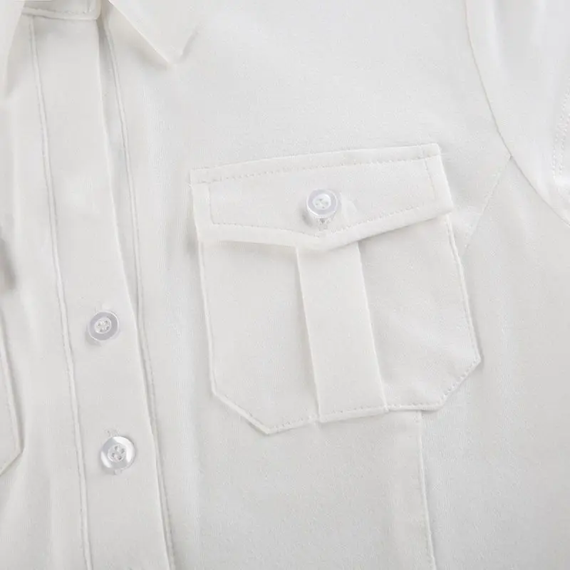 Skinny Uniform Short Sleeve Shirts Women Korean Turndown Collar Pockets White T-Shirt Slim Fit Single-Breasted OL Woman Clothes