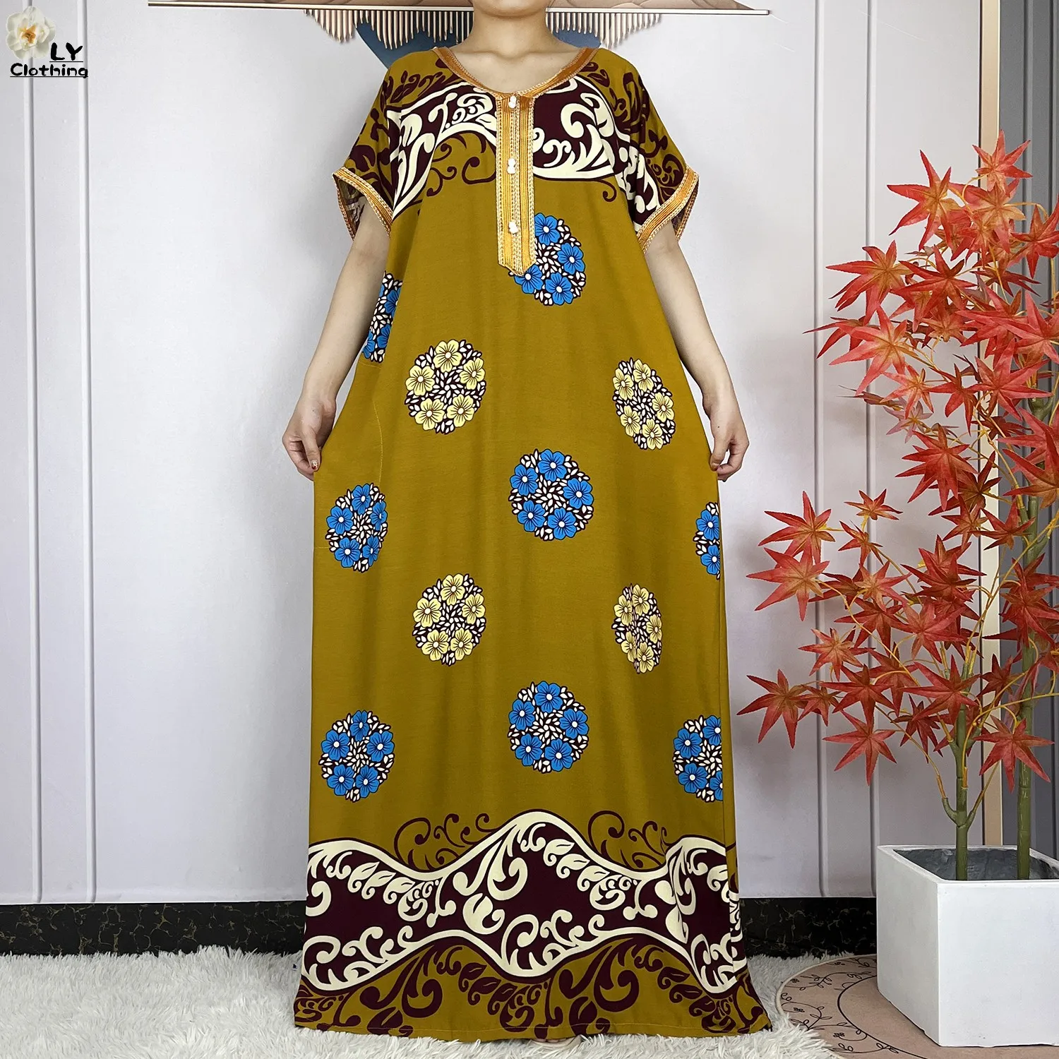 New Summer Dubai Fashion Short Sleeve Dress African Dashiki Solid Cotton Loose Caftan Lady Casual Maxi Islam Traditional Abaya