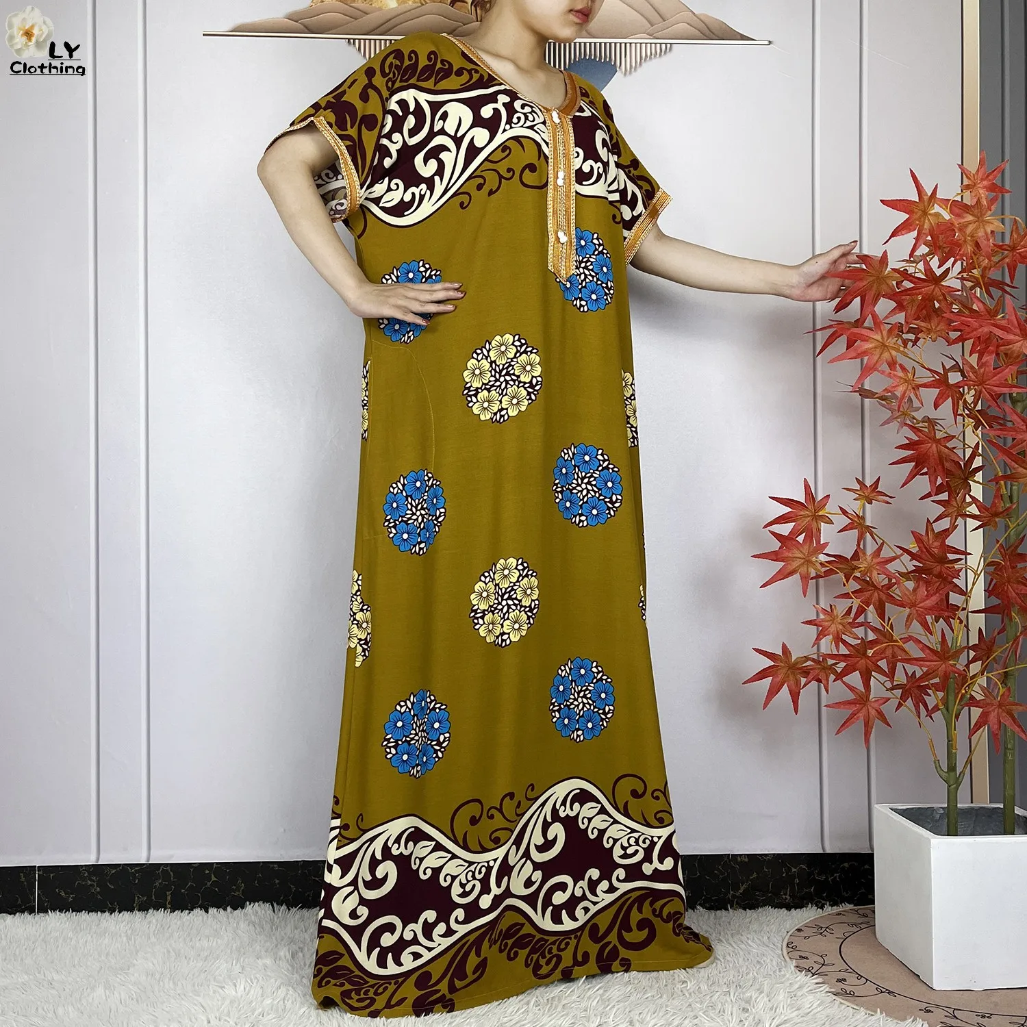New Summer Dubai Fashion Short Sleeve Dress African Dashiki Solid Cotton Loose Caftan Lady Casual Maxi Islam Traditional Abaya