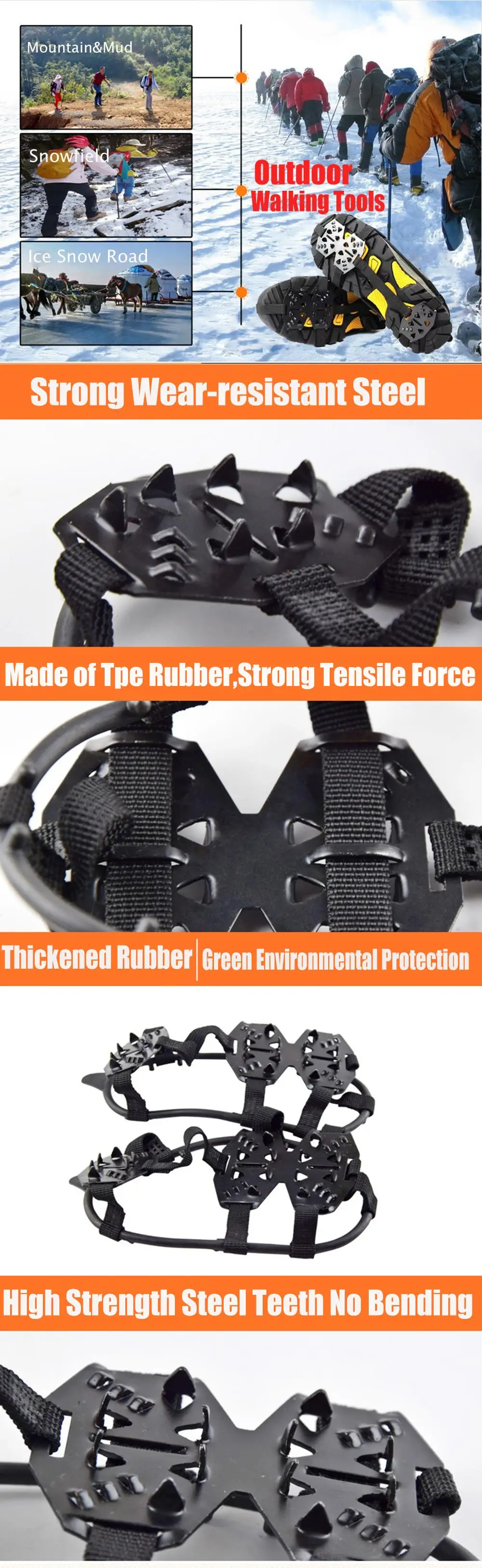 Crampons for Snow and Ice Climbing Hiking Ice Cleats Spikes for Shoes 24 Teeth Anti-Slip Covers for Shoes Non-Slip Snow Grips