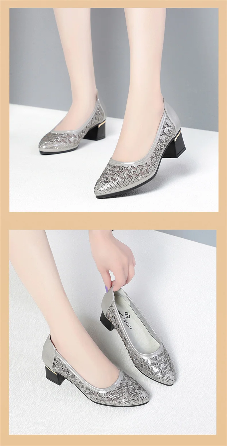 CINESSD 2023 Summer Fashion Pumps Cut-outs Women Crystal Casual Ladies Shoes High Heels Tenis Feminino Genuine Leather Sandals