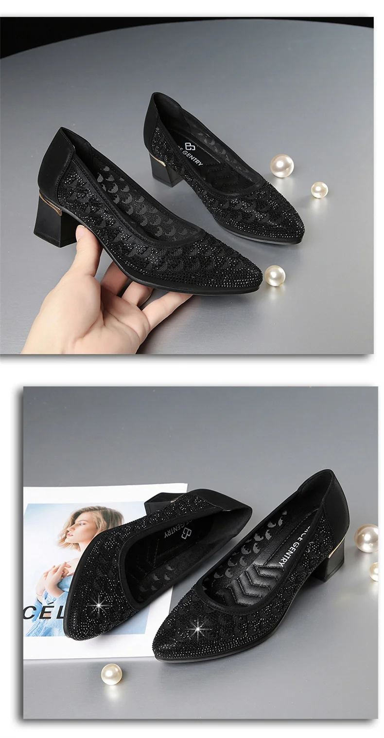 CINESSD 2023 Summer Fashion Pumps Cut-outs Women Crystal Casual Ladies Shoes High Heels Tenis Feminino Genuine Leather Sandals