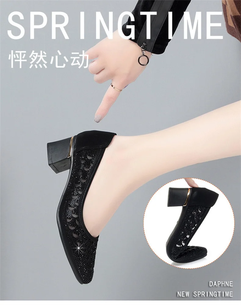 CINESSD 2023 Summer Fashion Pumps Cut-outs Women Crystal Casual Ladies Shoes High Heels Tenis Feminino Genuine Leather Sandals