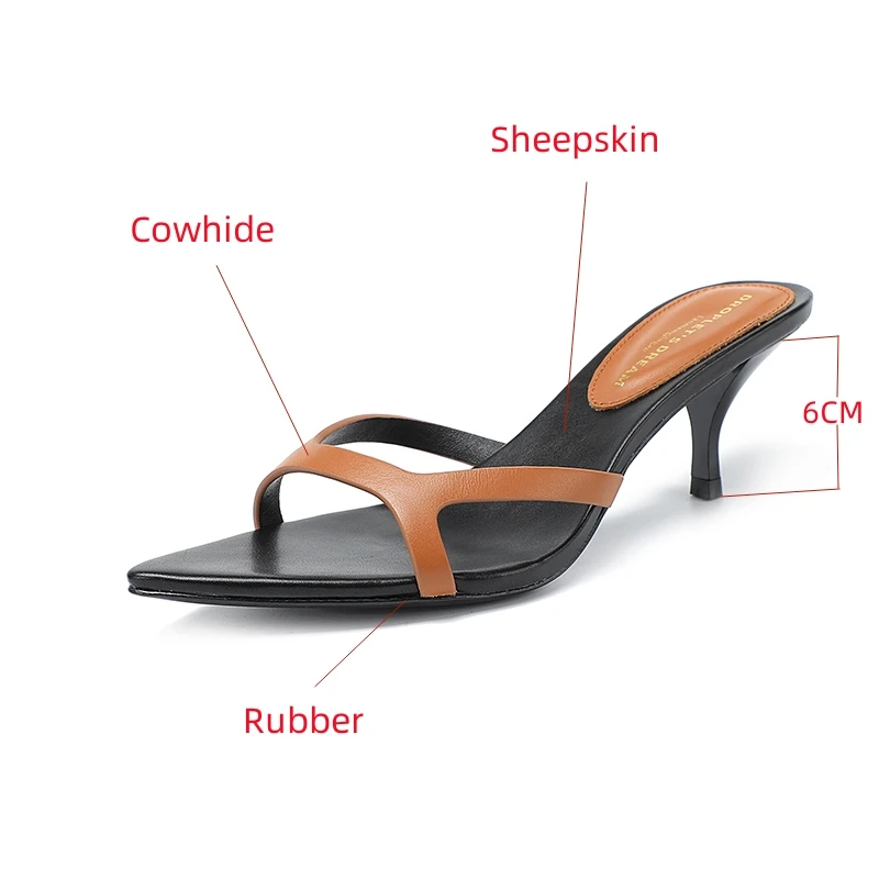 LM Brand Fashion Women's Slippers Summer Plus Size 35-43 Women's High Heels Genuine Leather Pointed Open Toe Sexy Party Shoes