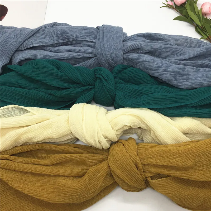 90x180CM Muslim Women Plain Soft Cotton Crumpled Jersey Hijab Fashion Ramadan Breathable Ladies High Quality Turban Scarf Shawl