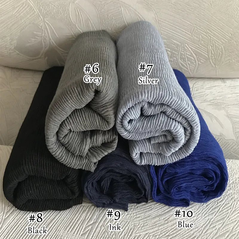 90x180CM Muslim Women Plain Soft Cotton Crumpled Jersey Hijab Fashion Ramadan Breathable Ladies High Quality Turban Scarf Shawl
