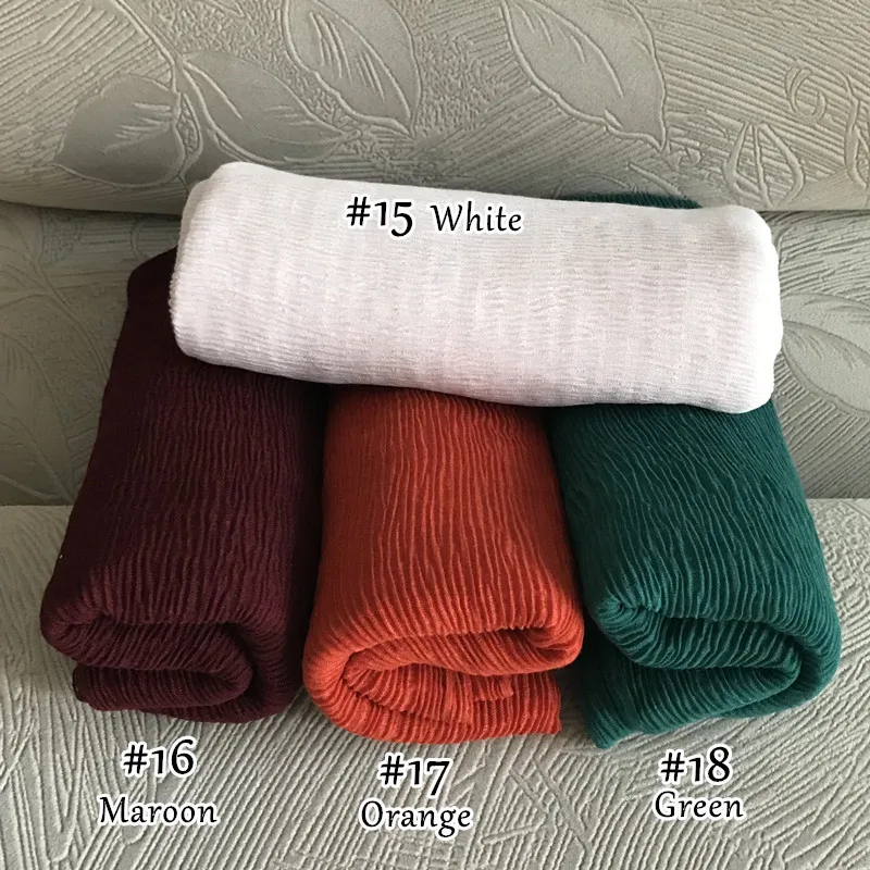 90x180CM Muslim Women Plain Soft Cotton Crumpled Jersey Hijab Fashion Ramadan Breathable Ladies High Quality Turban Scarf Shawl