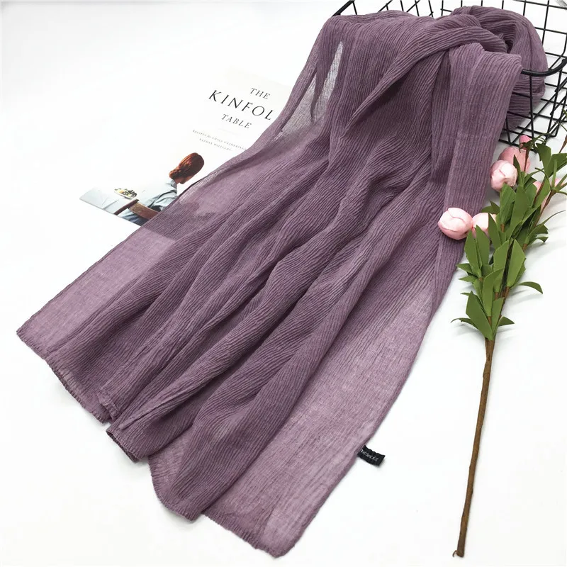 90x180CM Muslim Women Plain Soft Cotton Crumpled Jersey Hijab Fashion Ramadan Breathable Ladies High Quality Turban Scarf Shawl