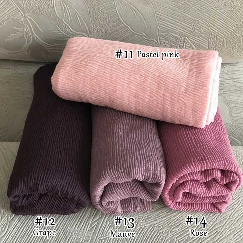90x180CM Muslim Women Plain Soft Cotton Crumpled Jersey Hijab Fashion Ramadan Breathable Ladies High Quality Turban Scarf Shawl