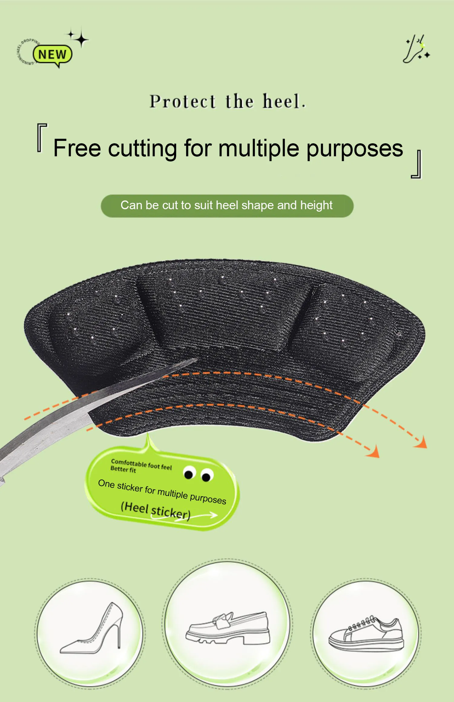 High Heel Stickers Casual Shoes Heel Protectors Insole Shrinking Size Insoles Anti-wear Feet Shoe Pads Adjust Size Cushion
