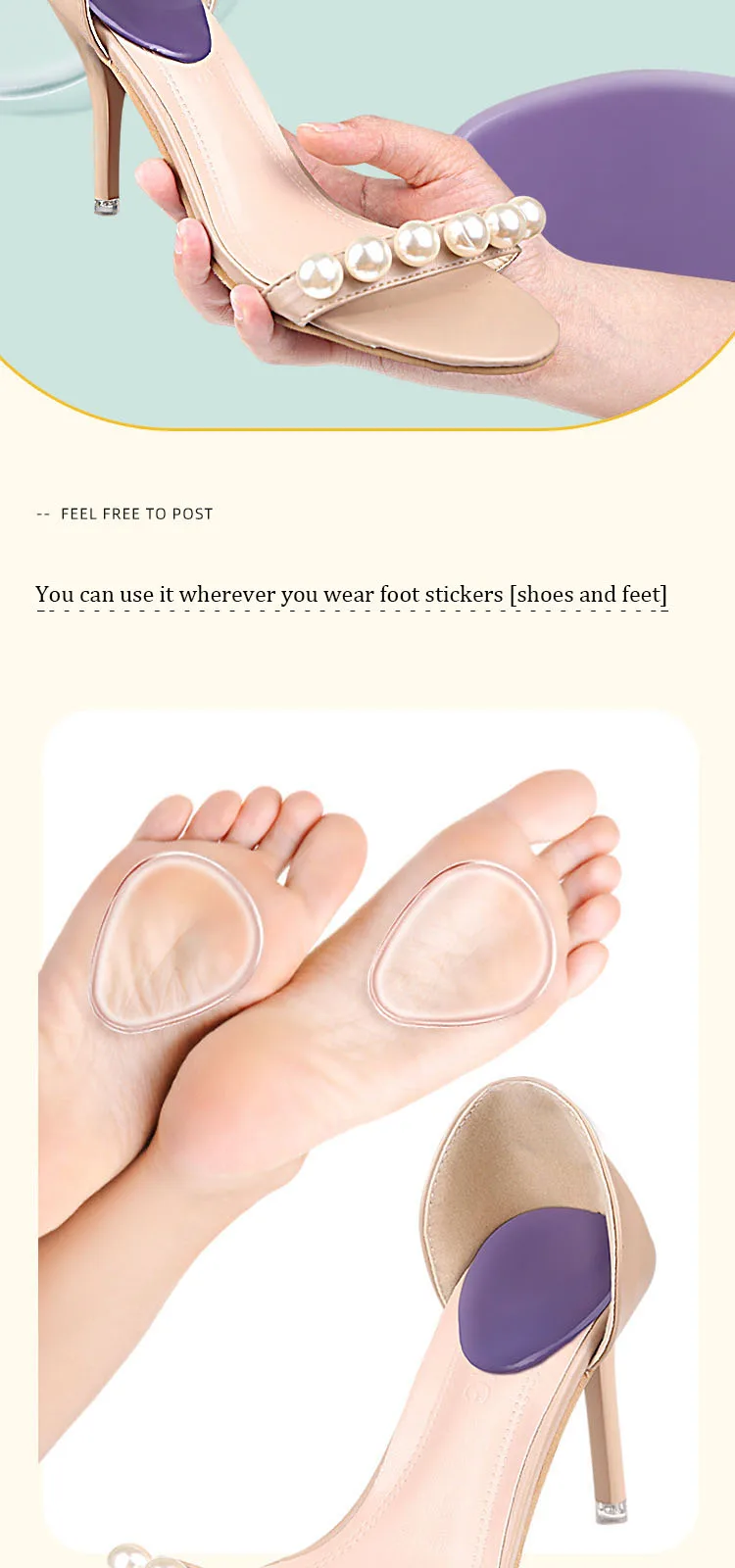 Women Silicone Gel Forefoot Pad Shoe Pads for Plantar Fasciitis Relief Shock Absorption Foot Care Insoles Sandals Protectors