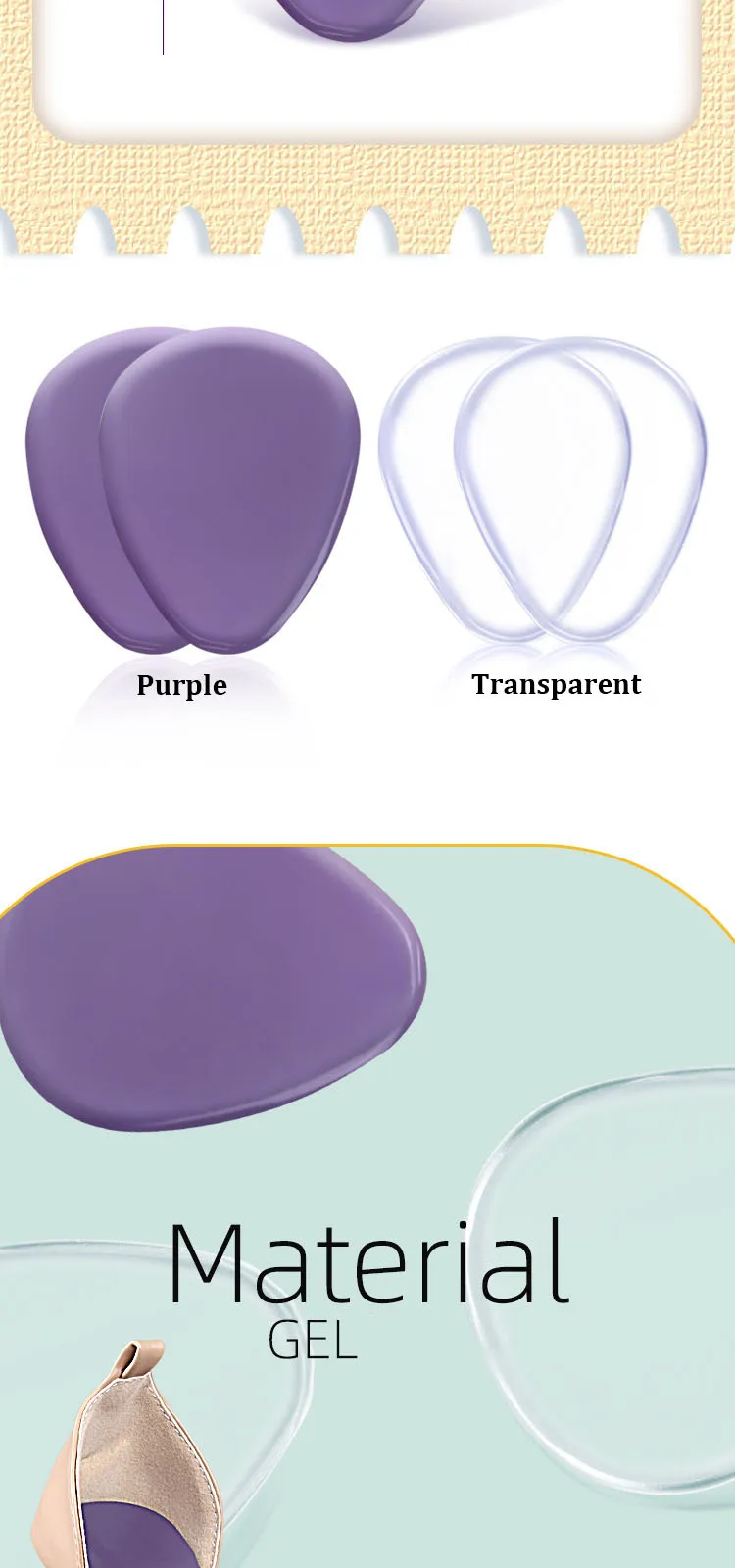 Women Silicone Gel Forefoot Pad Shoe Pads for Plantar Fasciitis Relief Shock Absorption Foot Care Insoles Sandals Protectors