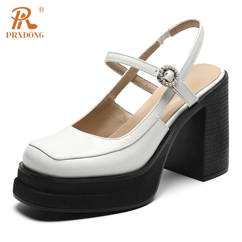 PRXDONG Brand Spring Summer Comfortable Square High Heels Thick Platform Black Beige Dress Party Office Lady Shoes Pumps Size 39