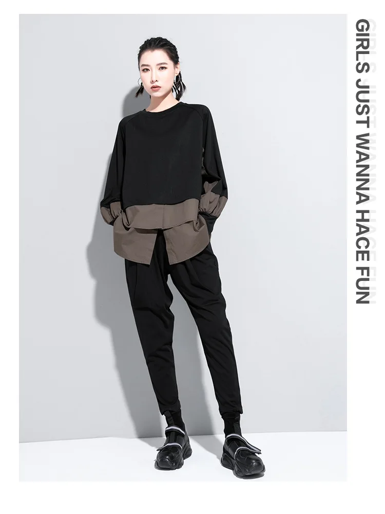 Amax luluE European Autumn Fashion Loose Sweatshirts Womens Vintage Fake Two Piece Hoodies Ladies Casual Oversized Punk Clothes