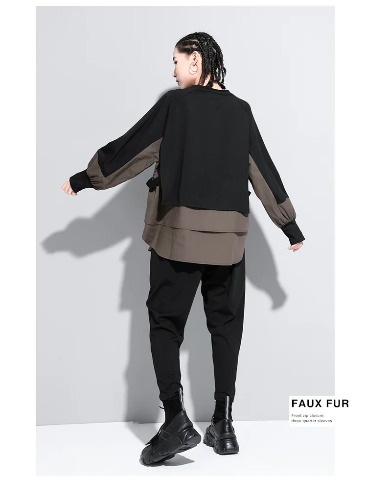 Amax luluE European Autumn Fashion Loose Sweatshirts Womens Vintage Fake Two Piece Hoodies Ladies Casual Oversized Punk Clothes