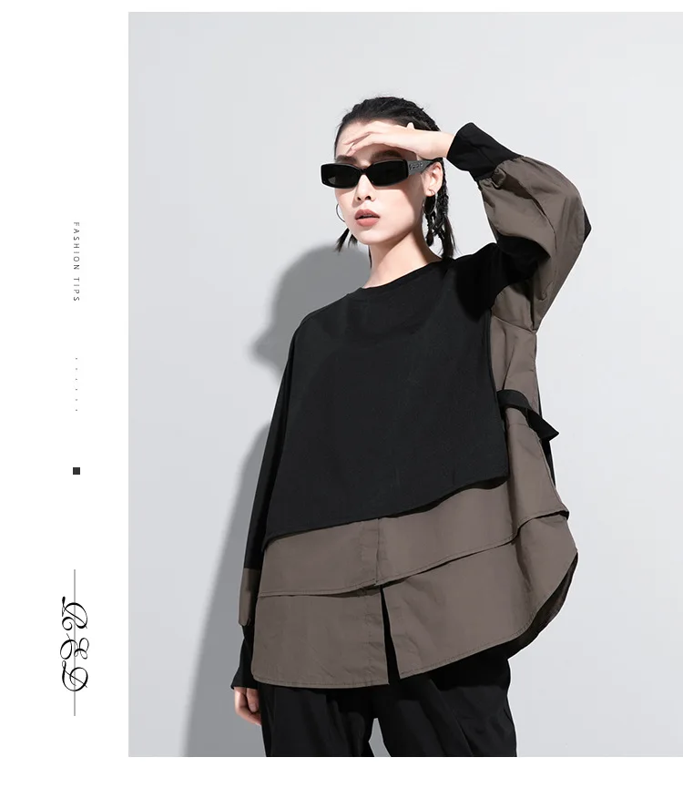 Amax luluE European Autumn Fashion Loose Sweatshirts Womens Vintage Fake Two Piece Hoodies Ladies Casual Oversized Punk Clothes