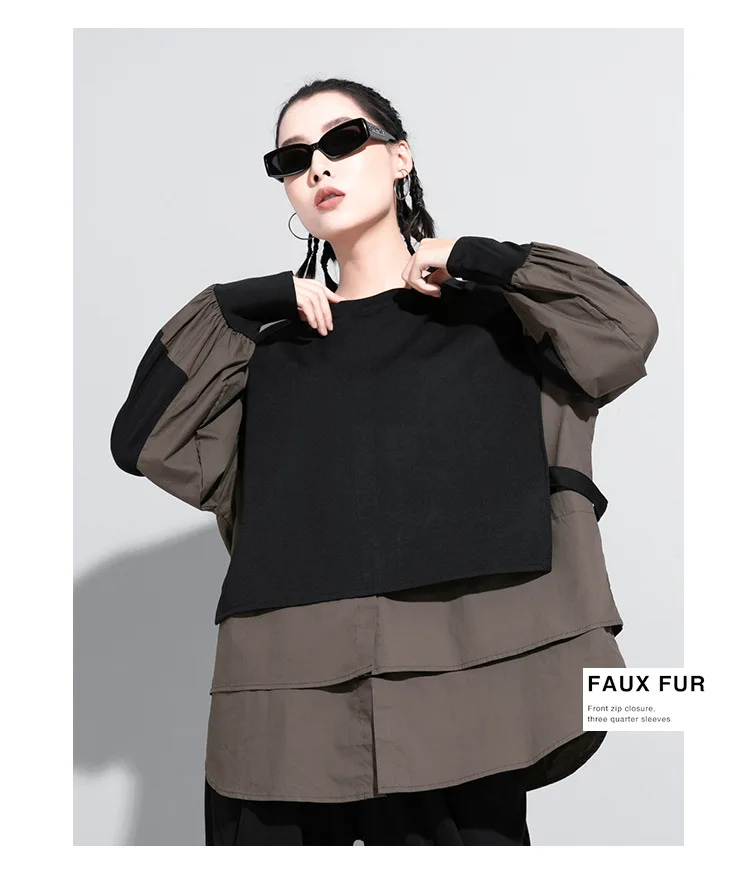 Amax luluE European Autumn Fashion Loose Sweatshirts Womens Vintage Fake Two Piece Hoodies Ladies Casual Oversized Punk Clothes
