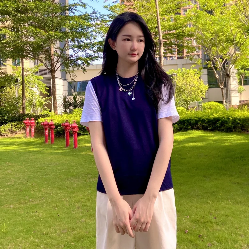 Tops Female Vest Clothing Blouse Preppy Style Aesthetic Sweater Sweaters Pullover Women Women's Warm Korean Padded Woman Knitted