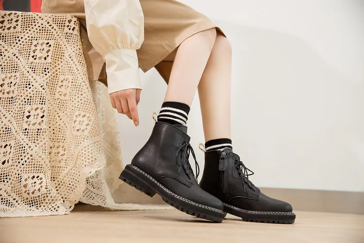DIMANYU Women Ankle Boots 2026 New Genuine Leather Winter Thick With Fur Ladies Short Boots Motorcycle Ankle Boots Women