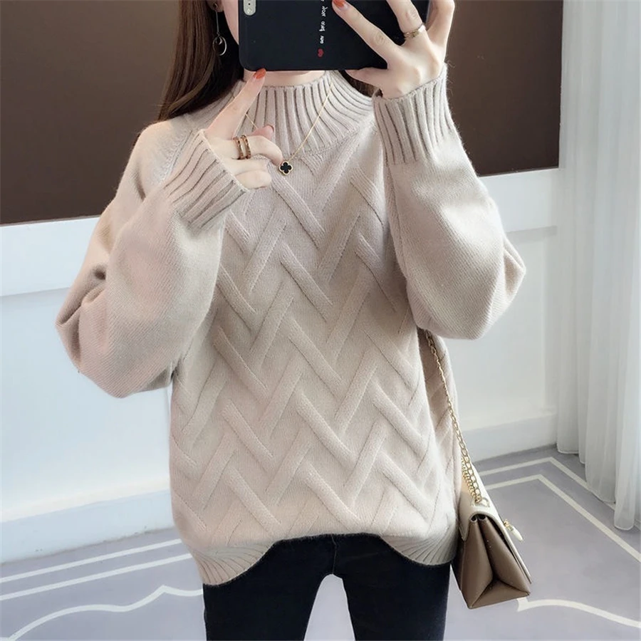 Winter Thicken Plus Velvet Sweaters For Women Casual Warm Knit Pullovers Korean Fleece Lined Knitwear Ribbed Bottomed Tops New