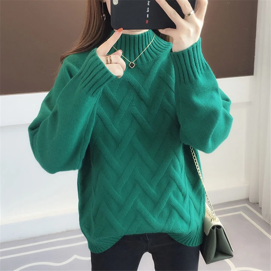 Winter Thicken Plus Velvet Sweaters For Women Casual Warm Knit Pullovers Korean Fleece Lined Knitwear Ribbed Bottomed Tops New